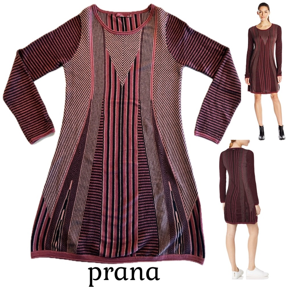Prana Whitley Women's Long Sleeve Striped Dress Organic Cotton Blend SZ Medium